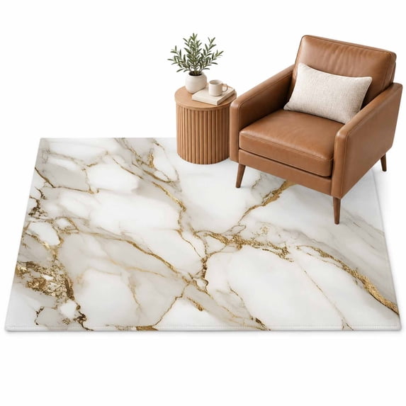 Abstract Area Rug 3'x5', White Marble Pattern Gold Crack Texture ...
