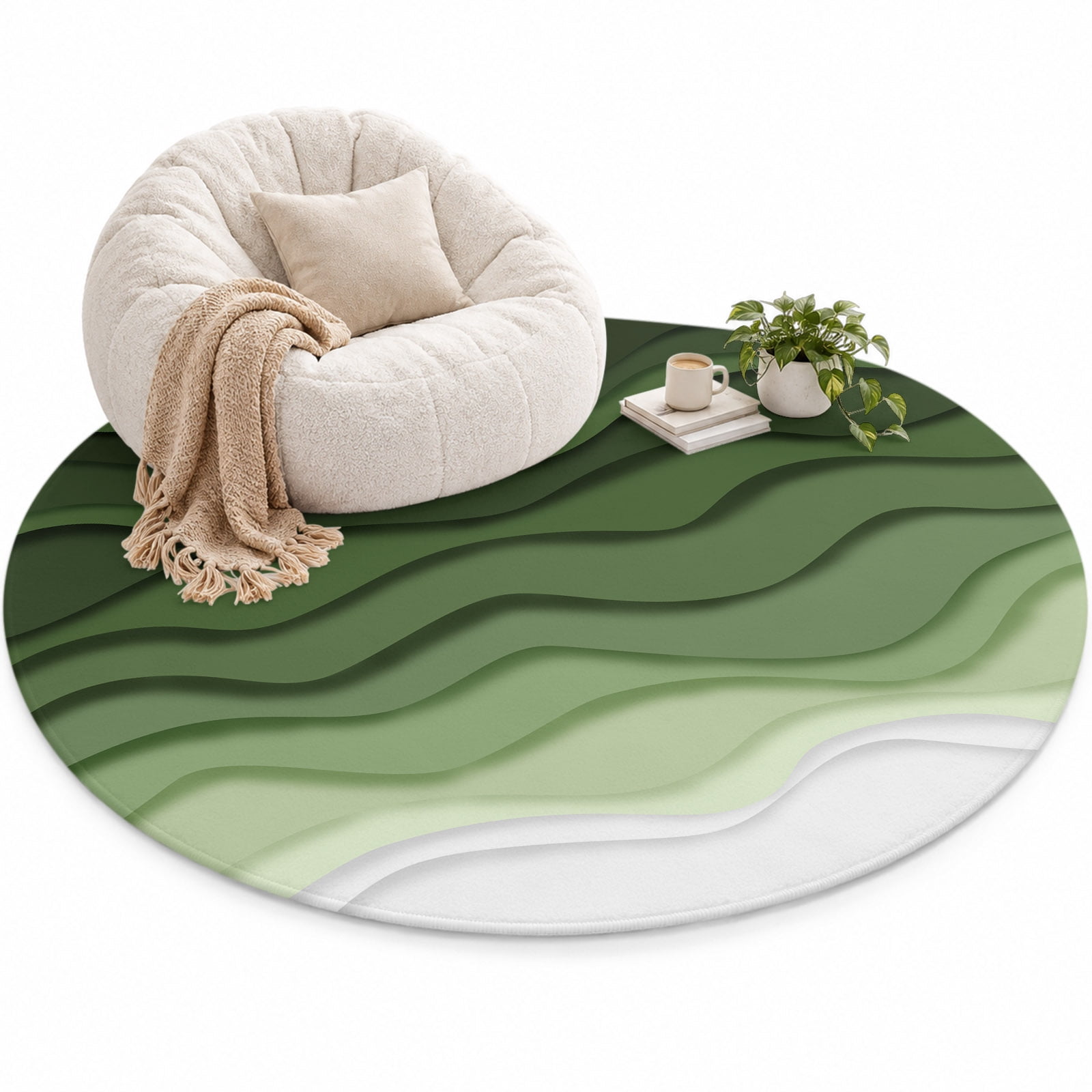 Abstract Area Rug 5', Green Gradient Ocean Waves Sandy Beach Soft Mat ...