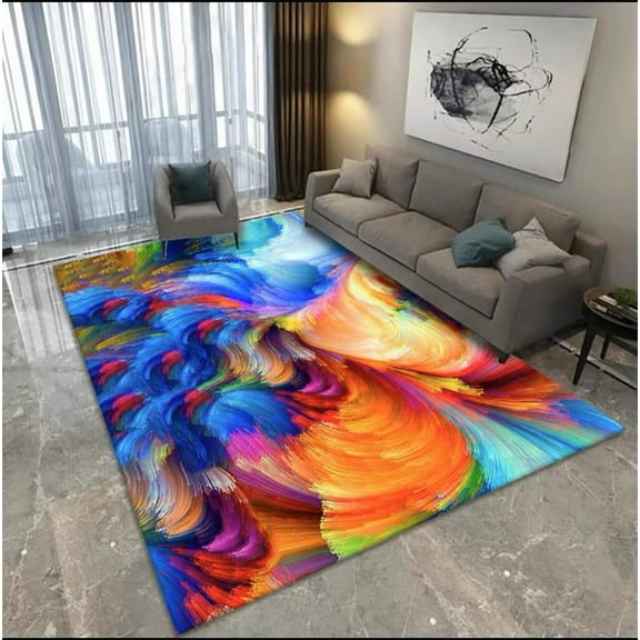 Abstract Area Rug,Abstract Ink Art Multicolor Paint Background Rug, Modern Style Home Decor Colorful Rug For Living Room, Bedroom, Kitchen 5x7ft
