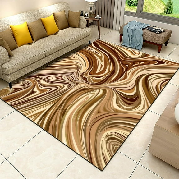 Abstract Area Rug,Art Painting Golden Watercolor Swirl Rug, American Vintage Wave Pattern Home Decor Rug, Suitable For Living Room, Bedroom, Kitchen 5x6ft