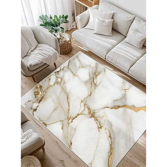 Abstract Area Rug for Bedroom 4x6 Ft White Marble Pattern Gold Crack Texture Minimalism Super Soft fuzzy Throw Rug Non-Slip Fluffy Plush Indoor Floor Carpet for Living Room Nursery Home Decor