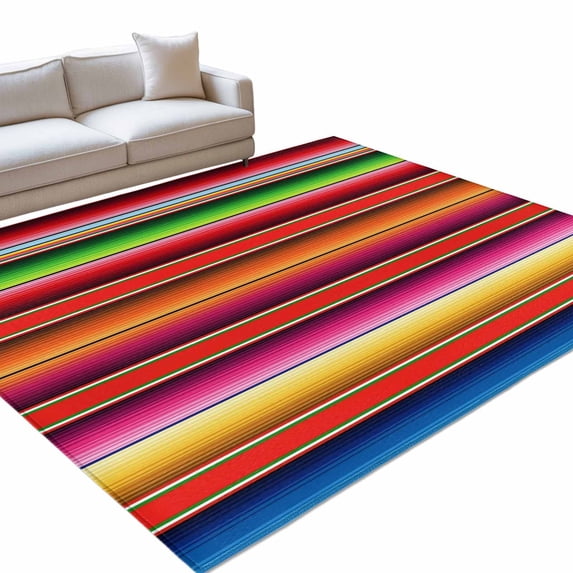 Abstract Area Rug, Colorful Mexican Stripe Pattern Orange Bohemian Non ...