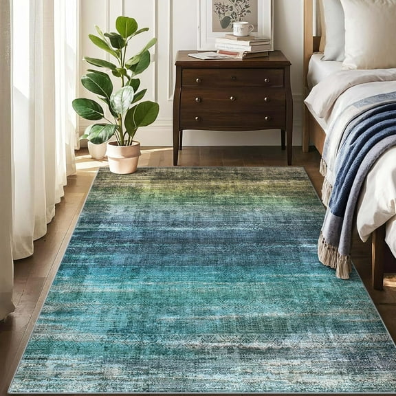 Abstract Area Rug Living Room Colorful Washable Large Rug Bedroom Living Room Under Dining Table Soft Non Slip Stain Resistant Blue Carpet Room Decor,Teal Amber 1x2ft