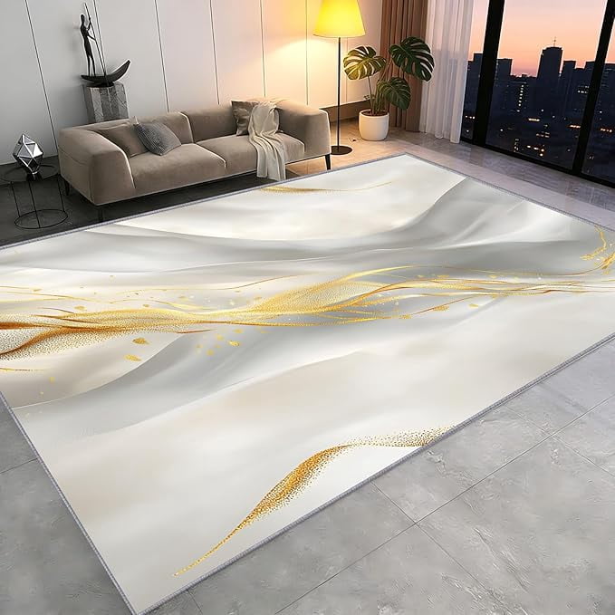 Gallery Detail: Abstract Area Rug Modern Luxury Rug Gold Stripes Carpet For