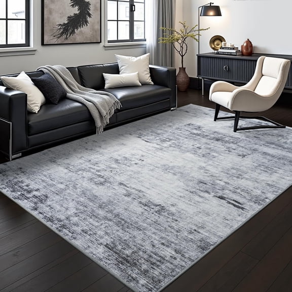 Abstract Area Rug, Modern Washable Rug Soft Non Slip Rug Low Pile for Bedroom Living Room Dining Room Grey, 4x6 Feet