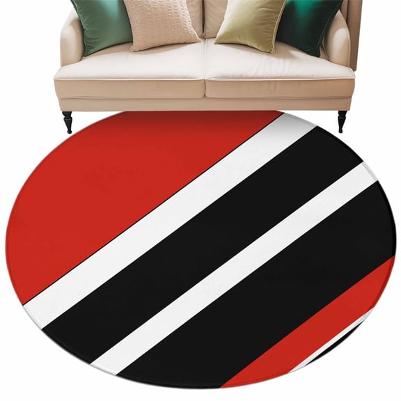 Abstract Area Rug, Red White Black Diagonally Striped Washable Large Circle Carpet, Non Slip Round Rug for Living Room/Bedroom/Dining Room/Home Office/Dorm