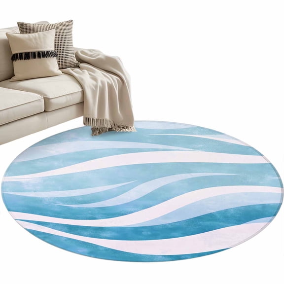 Abstract Area Rug, Water Ripples Waves Texture Blue Theme Modern Washable Large Circle Carpet, Non Slip Round Rug for Living Room/Bedroom/Dining Room/Home Office/Dorm