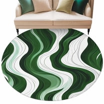 Abstract Area Rug, Wavy Lines Green and White Gradient Texture Modern Washable Large Circle Carpet, Non Slip Round Rug for Living Room/Bedroom/Dining Room/Home Office/Dorm