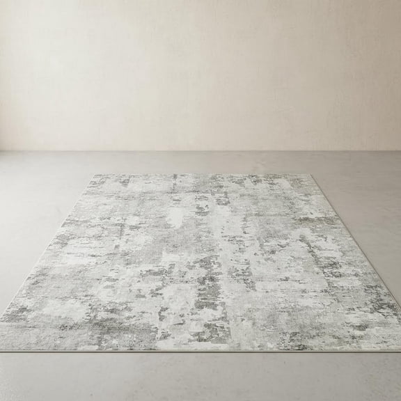 Abstract Area Rug for Living Room Bedroom, Modern Neutral Washable Soft Low Pile Non Slip Accent Floor Mat Grey Beige Throw Rug Indoor Carpet
