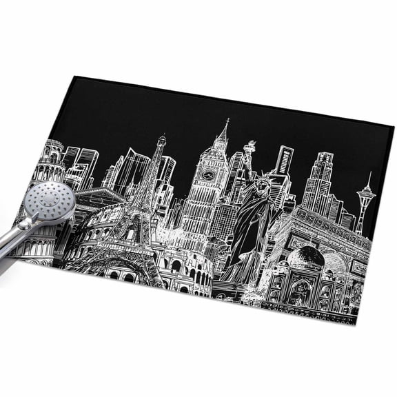 Abstract Area Rugs 2x3ft White and Black Global Landmarks Modern Collage Art Floor Rug&nbsp;Non Slip Low Pile Ultra Soft Throw Carpet for Entryway Indoor Entrance Kitchen Bathroom