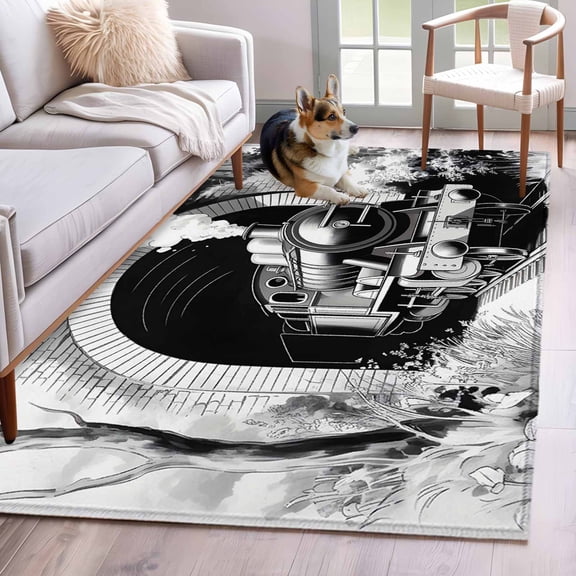 Abstract Area Rugs 4x6 ft Black White Trains Tunnels Line Painting Modern Art Washable Rug Non Slip Indoor Carpet Absorbent Floor Mat for Living Room Bedroom Dining Room