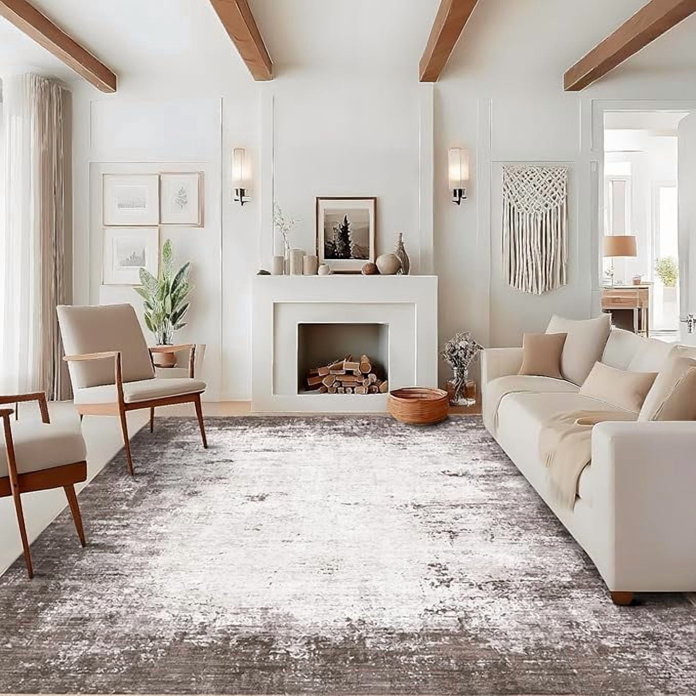 Abstract Area Rugs 6x9 Ultra-Soft Modern Indoor Carpet, Stain-Resistant Neutral Floor Cover, Non-Slip Distressed Throw Rug, Easy Cleaning, Perfect for Living Room, Office,Brown