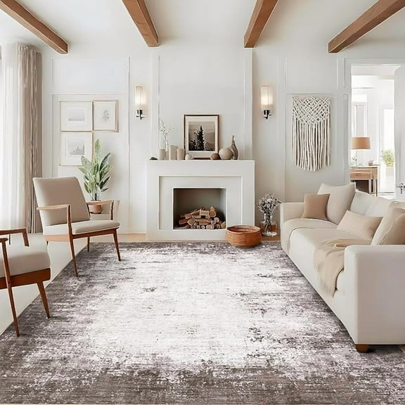 Abstract Area Rugs 9x12 Ultra-Soft Modern Indoor Carpet, Stain-Resistant Neutral Floor Cover, Non-Slip Distressed Throw Rug, Easy Cleaning, Perfect for Living Room, Office,Brown