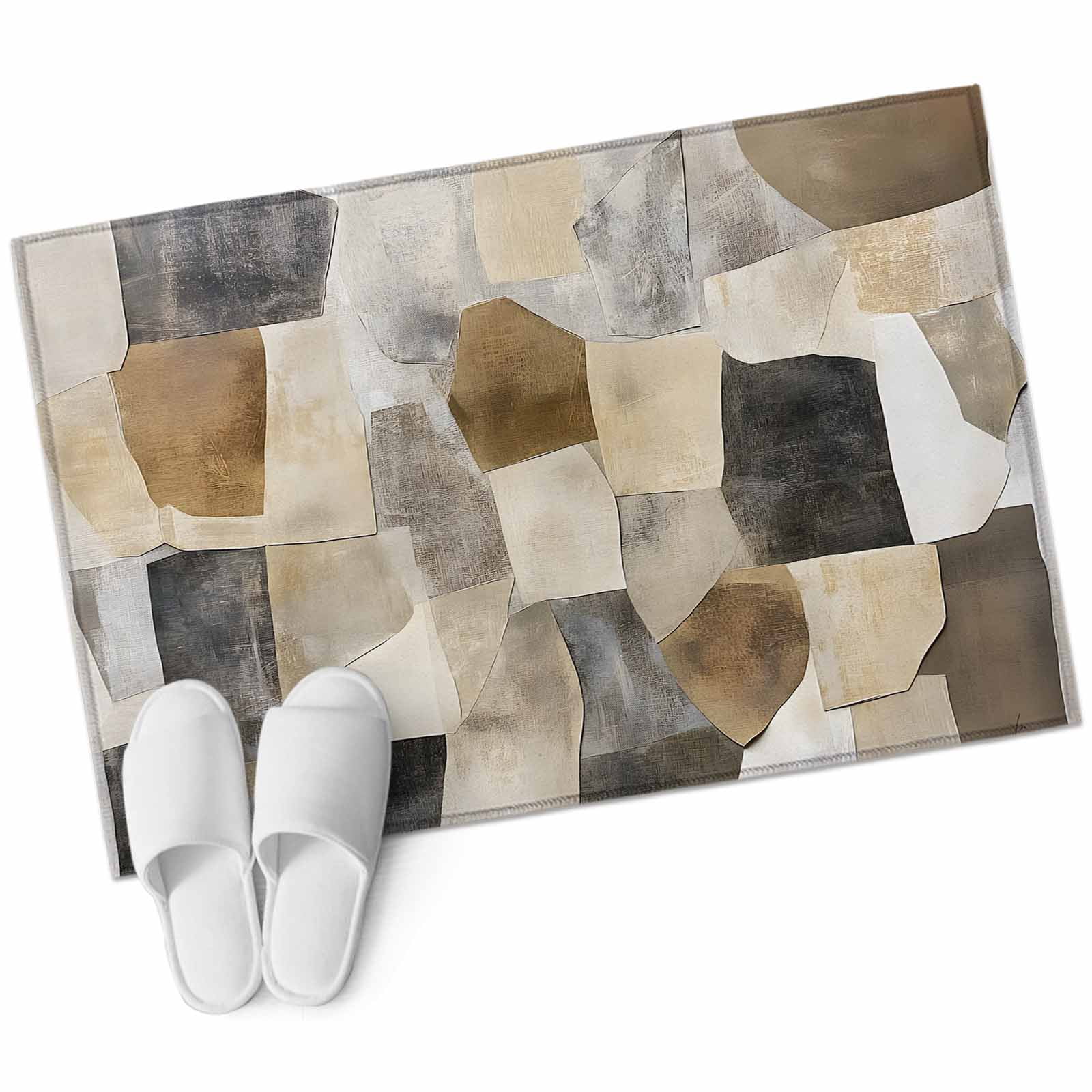 Abstract Area Rug 2x3ft Beige Brown Black Color Block Oil Painting ...