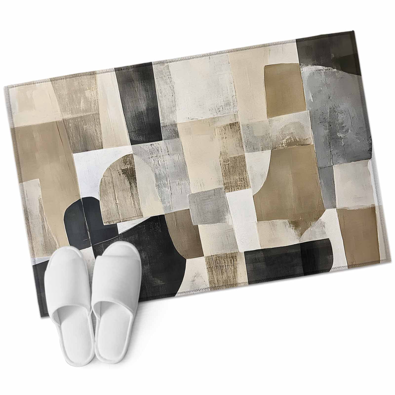 Abstract Area Rug 2x3ft Beige Brown Black Oil Painting Color Block ...