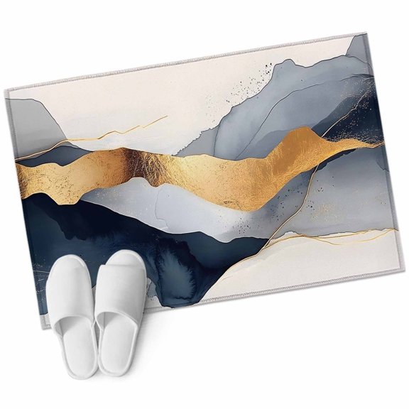 Abstract Area Rug 2x3ft Modern Gold Blue Grey Geometric Minimalist Non-Slip Washable Square Rugs Soft Felt Indoor Floor Mat for Bedroom Kitchen Living Room Bathroom