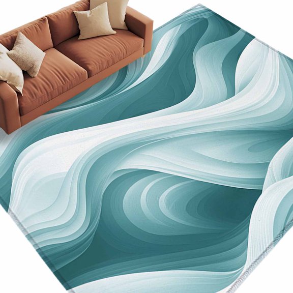 Abstract Area&nbsp;Rug 5x7ft Teal Green Ocean Waves Texture Modern Non-Slip&nbsp;Washable Square&nbsp;Rugs Soft Felt Indoor Floor Mat for Bedroom Kitchen Living Room Bathroom