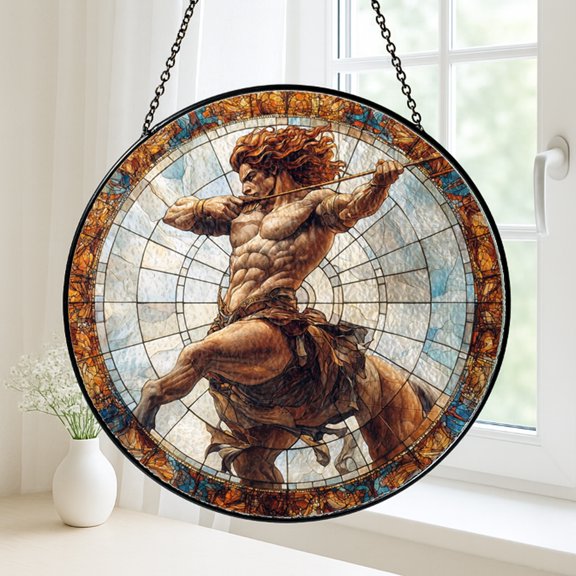 Abstract Arrow Symbol Stained Glass Suncatcher – Window Hanging Decor