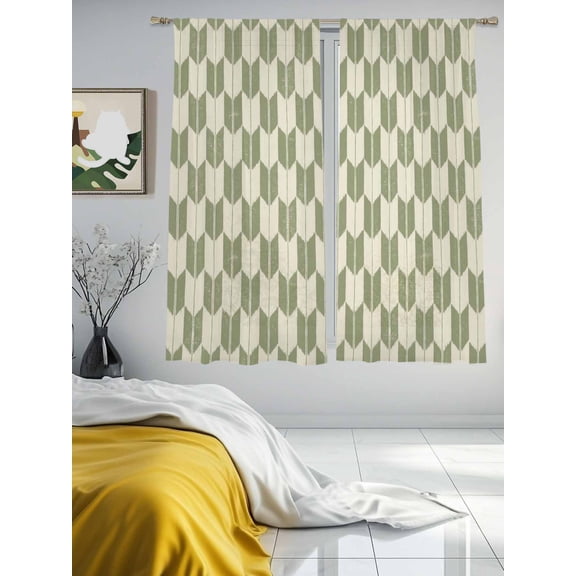 Abstract Arrow Weave Sheer Curtains 2 Panels Set Repeating Shapes Geometric Art Lihgt Filtering Rod Pocket Voile Drape,Semi Sheer Window Curtains for Bedroom Living Room,52"x63"