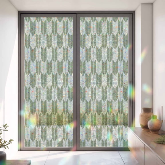 Abstract Arrow Weave Window Privacy Film, Rainbow Film Decorative Window Sticker 35.4x78.7in, Repeating Shapes Geometric Art Sun Blocking Static Stained Glass Cling Tint Non-Adhesive