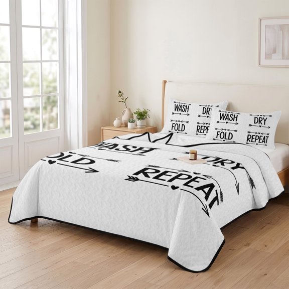 Abstract Arrows Wash and Dry 3 Pieces Quilt Set,1 Quilt with 2 Shams,Laundry Art Quote Bedspread Soft Lightweight Bedding Coverlet Comforter Set for All Season 90"x96"