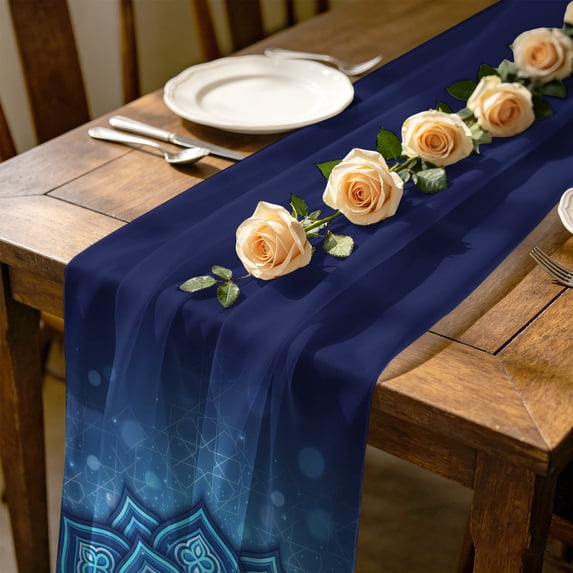 Abstract Art 10 ft Cheesecloth Table Runner for Wedding 27"x120", Blue ...