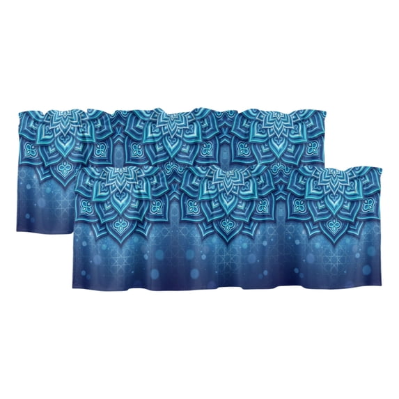 Abstract Art 2 Panels Kitchen Valance, Blue Gradient Flower 3D ...