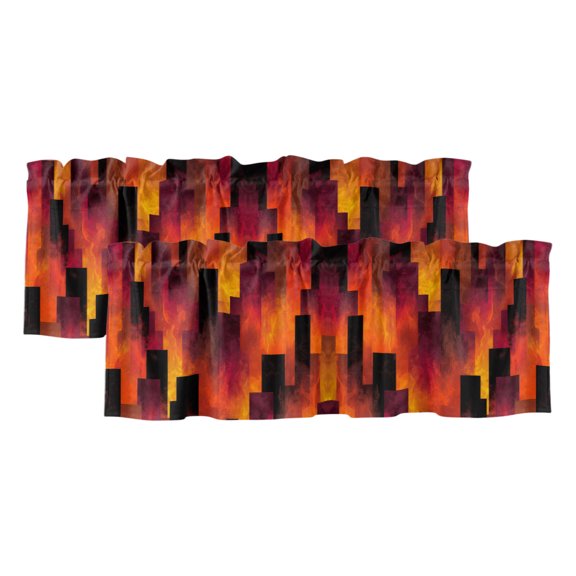 Abstract Art 2 Panels Kitchen Valance, Red Black Gradient Flames Vertical Blocks Modern Curtains Valances for Small Windows Rod Pocket Window Treatments for Living Room Bedroom 42"W x 12"L