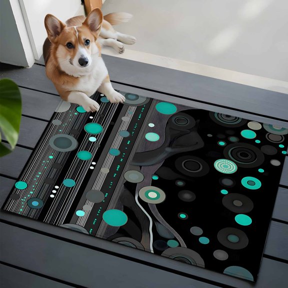 Abstract Art 2x3 Area Rugs for Living Room, Black Teal Dot Modern Space Art Non Slip Floor Mat Washable Low-Profile Indoor Carpet for Bedroom, Dining Room, Bathroom