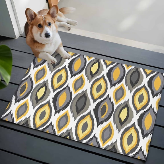 Abstract Art 2x3 Area Rugs for Living Room, Modern Diamond Patterns Yellow Grey Geometric Non Slip Floor Mat Washable Low-Profile Indoor Carpet for Bedroom, Dining Room, Bathroom