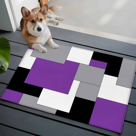 Abstract Art 2x3 Area Rugs for Living Room, Patchwork Purple Black and Grey Non Slip Floor Mat Washable Low-Profile Indoor Carpet for Bedroom, Dining Room, Bathroom