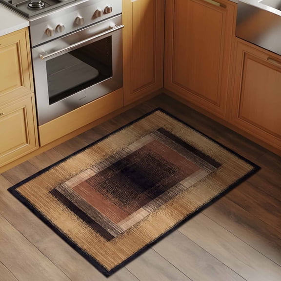 Abstract Art 2x3 Rug for Entryway Front Door Kitchen Sink Area, Brown and Black Mottled Texture Geometric Plaid Low Pile Washable Non Slip Rectangle Area Rug