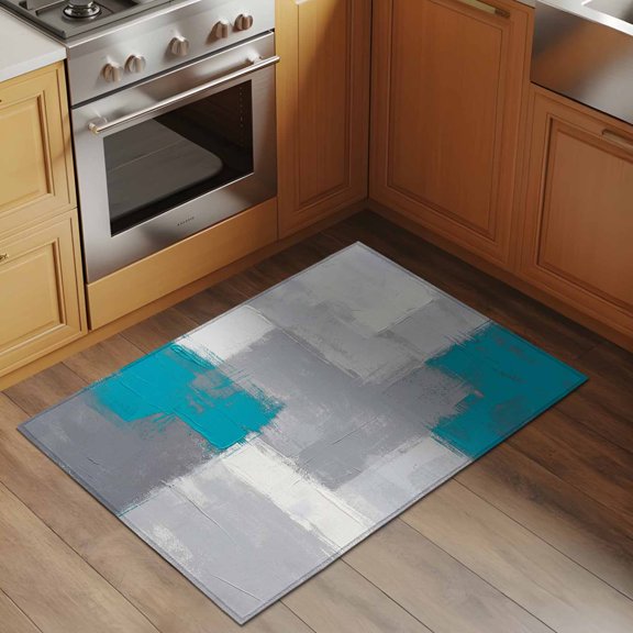 Abstract Art 2x3 Rug for Entryway Front Door Kitchen Sink Area, Retro Blue Grey Graffiti Painting Mottled Texture Low Pile Washable Non Slip Rectangle Area Rug