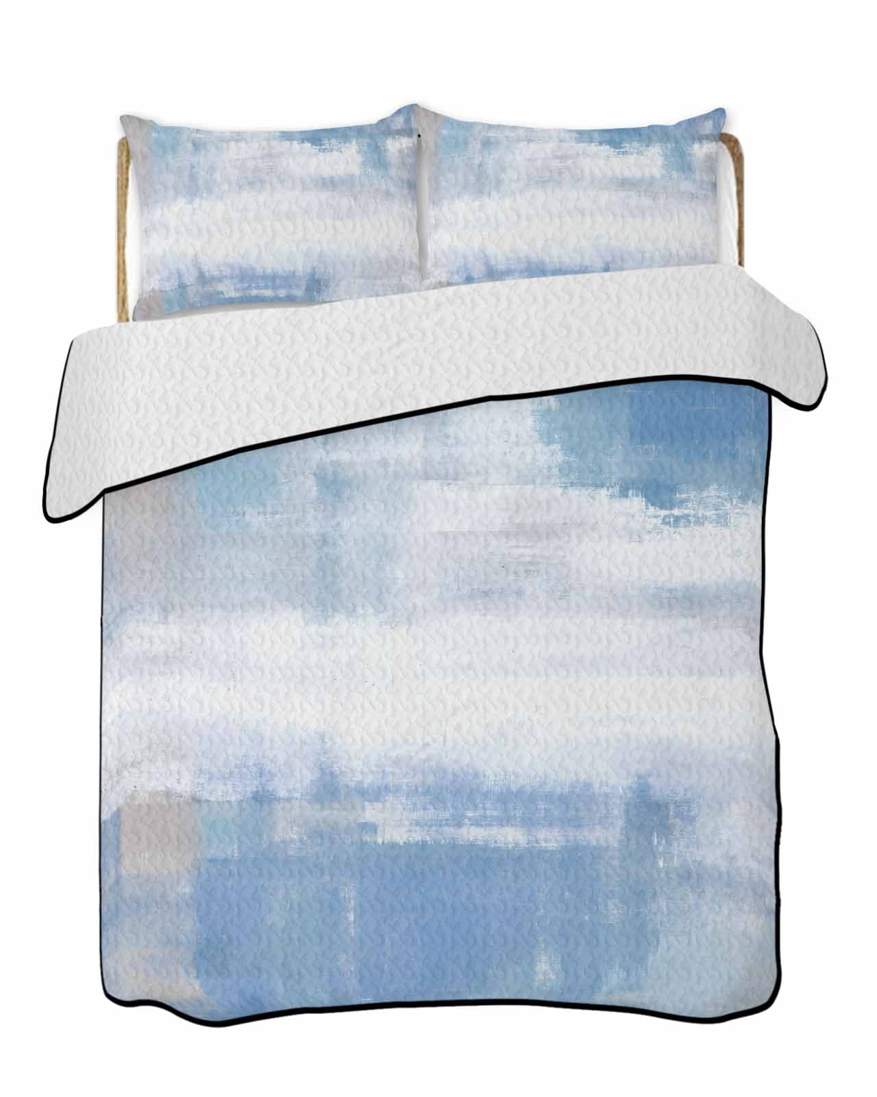Abstract Art 3 Pieces Quilt Set, 1 Quilt with 2 Shams, Blue White Brown ...