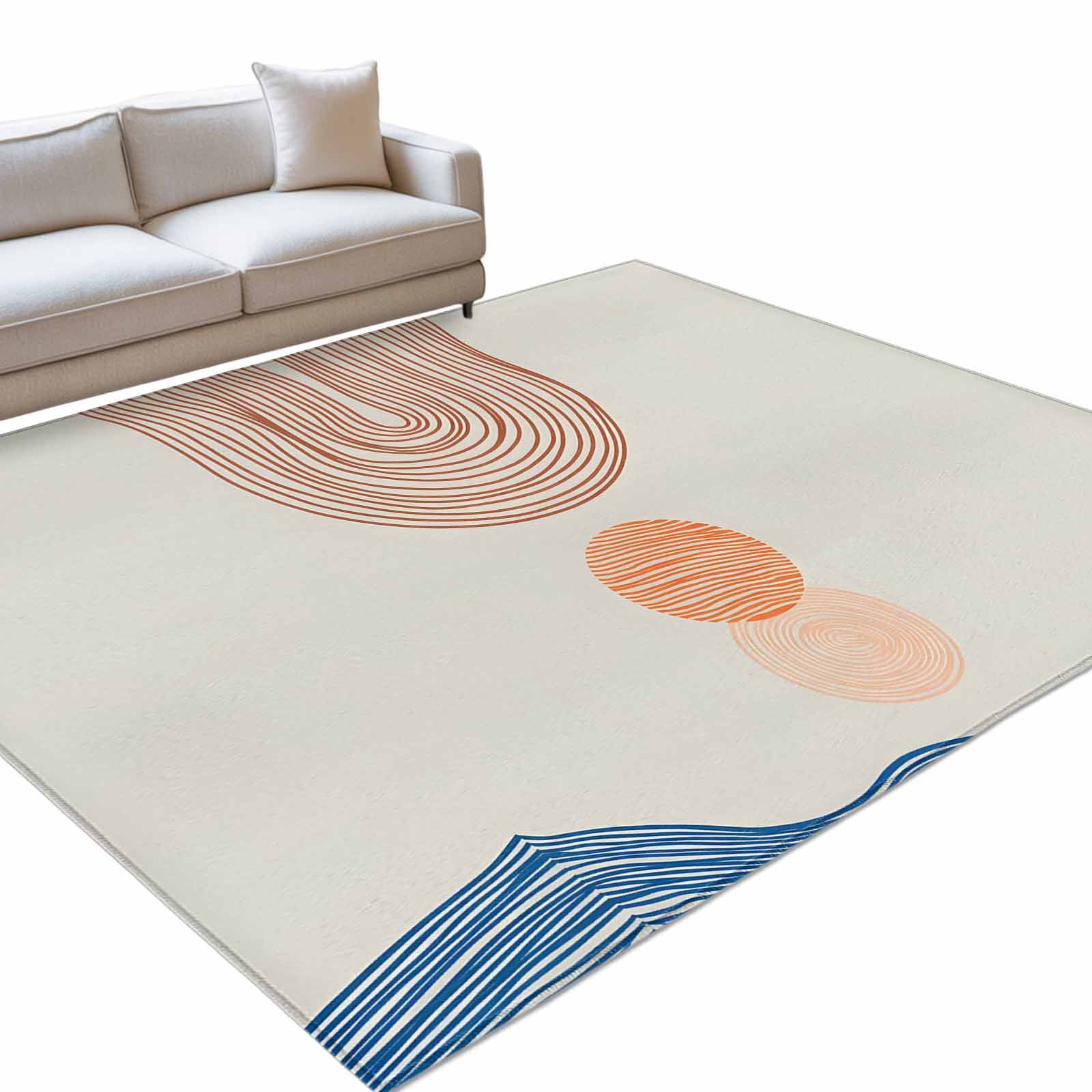 Abstract Art 3x5ft Non Slip Area Rug Sunset Orange Blue Line Modern ...