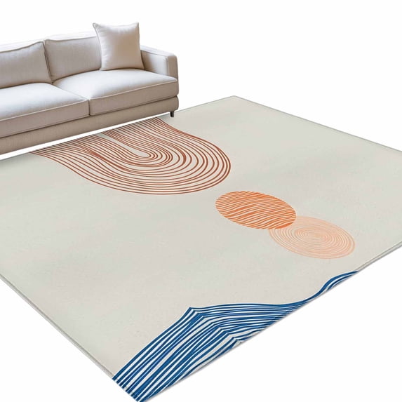 Abstract Art 3x5ft Non Slip Area Rug Sunset Orange Blue Line Modern ...