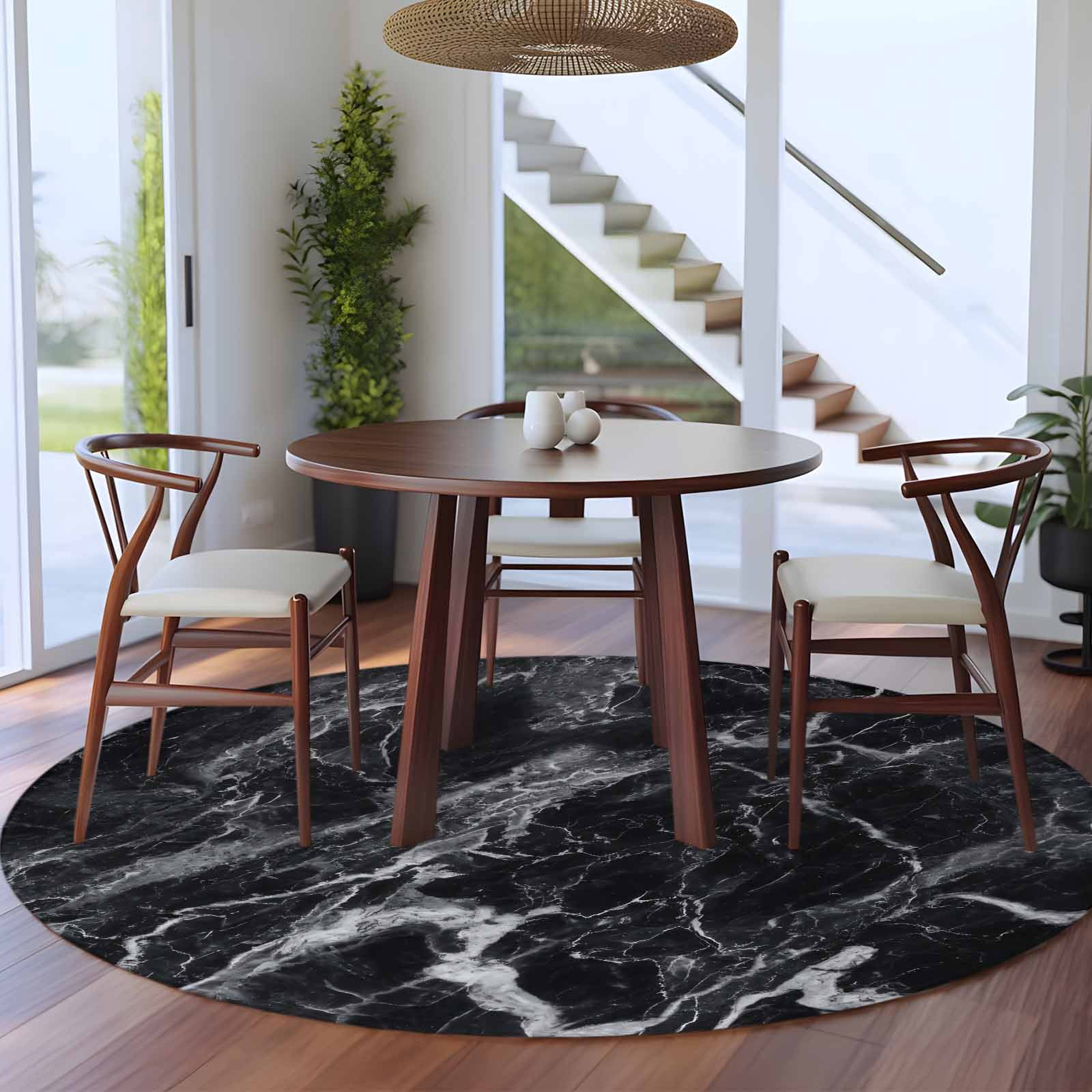 End Table Off Area Rug Abstract Art 5ft Round Rug for Dining Table for 4 People Under Table ...