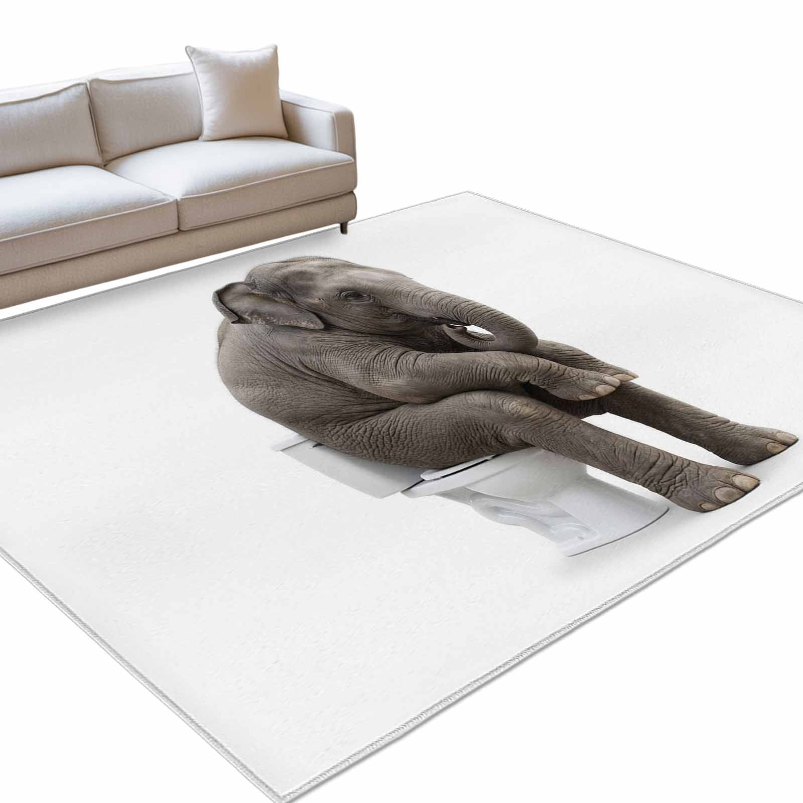 Sitting Rugs Abstract Art 5x7ft Non Slip Area Rug Funny A Thinking Elephant Sitting ...
