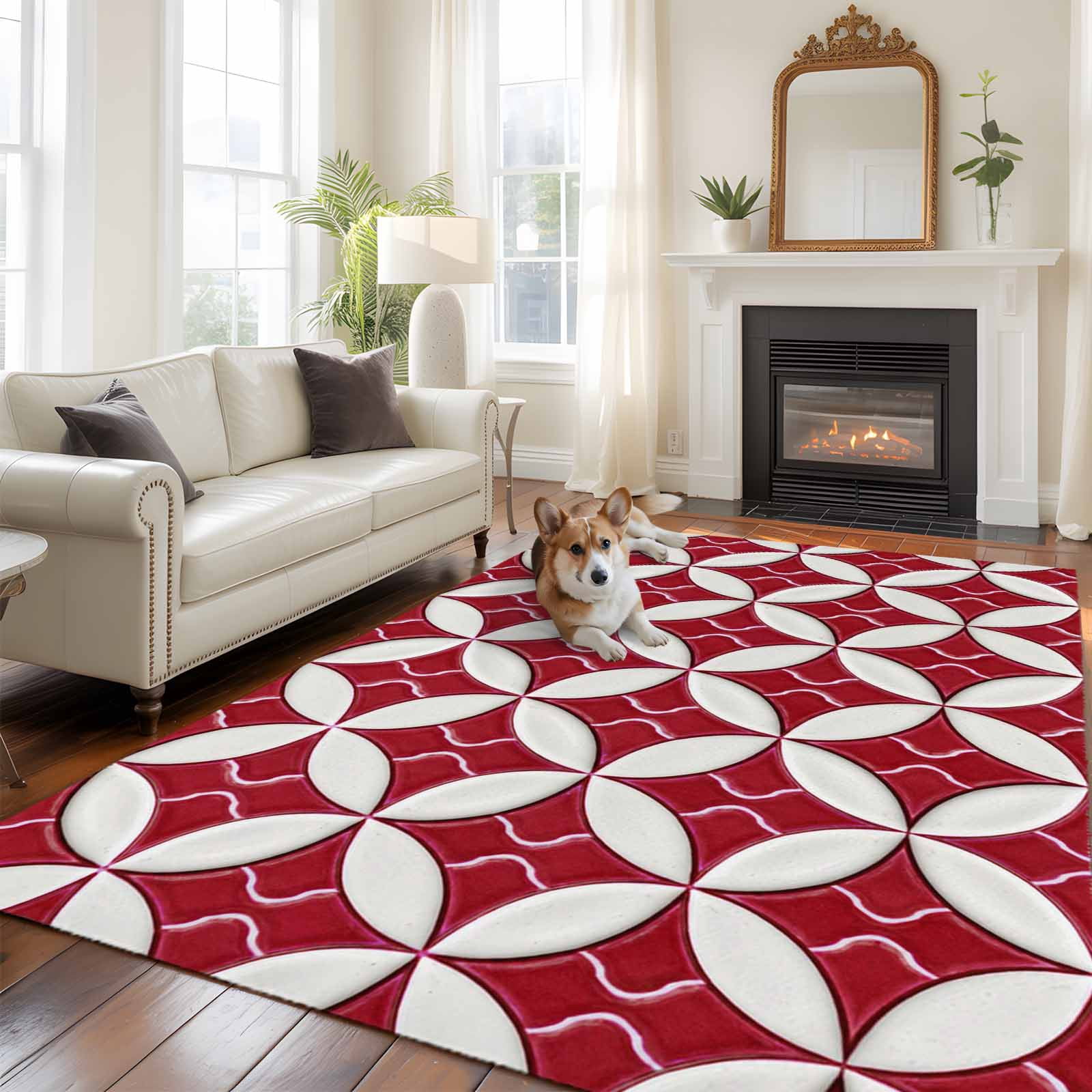 Abstract Art 5x8 Rug for Bedroom Under Queen Bed Placement, Geometric ...