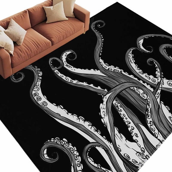 Abstract Art 6'x9' Large Area Rugs Black Octopus Tentacles Ocean Animal Modern Washable Area Rugs Non-Slip Indoor Floor Mats Large Carpet for Living Room Bedroom Dining Room