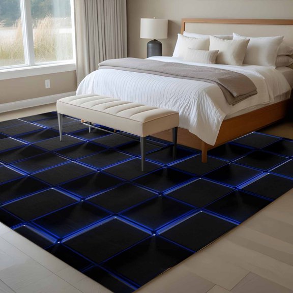 Abstract Art 6x9 Rug for Dining Room Table and Chair Setup, Black Blue Cubes Modern Decoration Geometric Low Pile Washable Non Slip Rectangle Area Rug