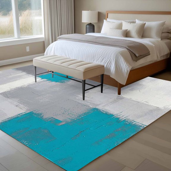Abstract Art 6x9 Rug for Dining Room Table and Chair Setup, Retro Blue Grey Graffiti Painting Mottled Texture Low Pile Washable Non Slip Rectangle Area Rug