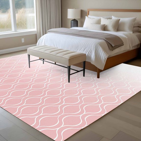 Abstract Art 6x9 Rug for Dining Room Table and Chair Setup, Classic Pink Line Gradient Texture Low Pile Washable Non Slip Rectangle Area Rug