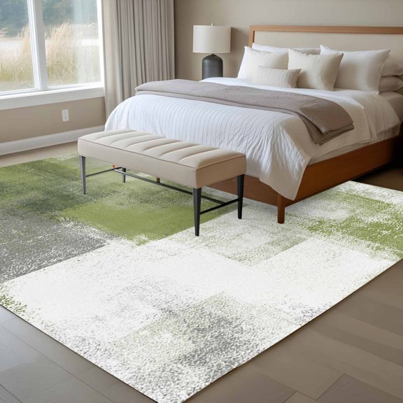 Abstract Art 6x9 Rug for Dining Room Table and Chair Setup, Gradient Sage Green Vintage Minimalist Low Pile Washable Non Slip Rectangle Area Rug