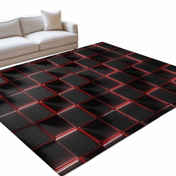 Abstract Art 6x9ft Non Slip Area Rug Black Red Cubes Modern Decoration Geometric Washable&nbsp;Soft Area Rugs for Living Room, Indoor&nbsp;Circle Carpet for Bedroom Dining Room Kitchen
