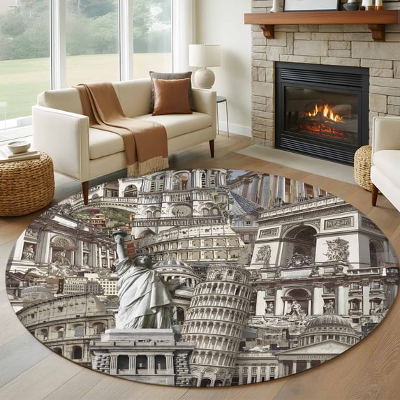 Round Large Rug Abstract Abstract Art 7ft Round Rug for Living Room Conversation Area, Classical ...