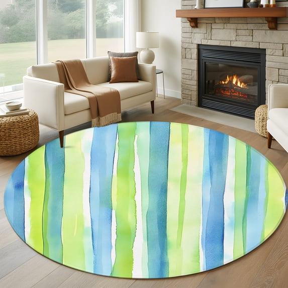 Abstract Art 8FT Round Area Rugs for Living Room Blue Green Line ...