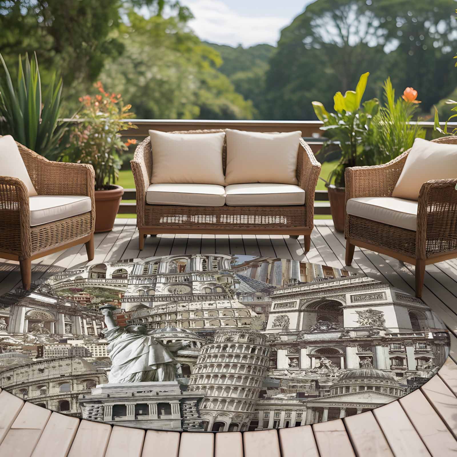 Abstract Art 8ft Round Rug for Open Concept Living Room Seating Zone ...