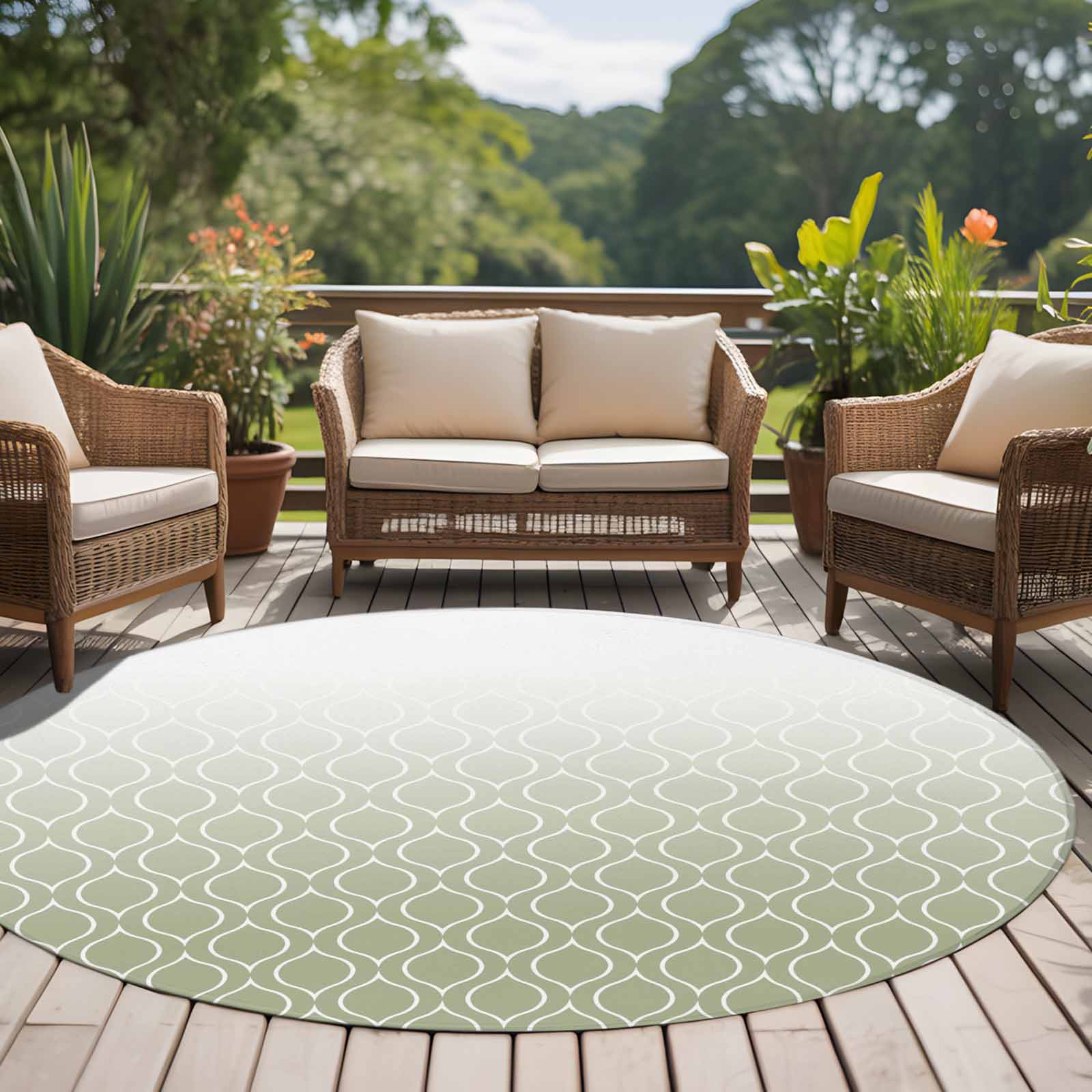 Abstract Art 8ft Round Rug for Open Concept Living Room Seating Zone ...
