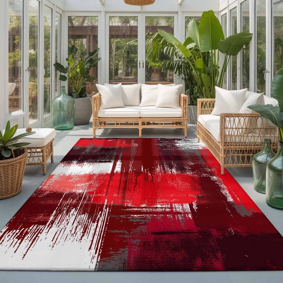 Abstract Art 9'x12' Large Area Rugs Vintage Red Gray Mottled Color Block Oil Painting Washable Area Rugs Non-Slip Indoor Floor Mats Large Carpet for Living Room Bedroom Dining Room